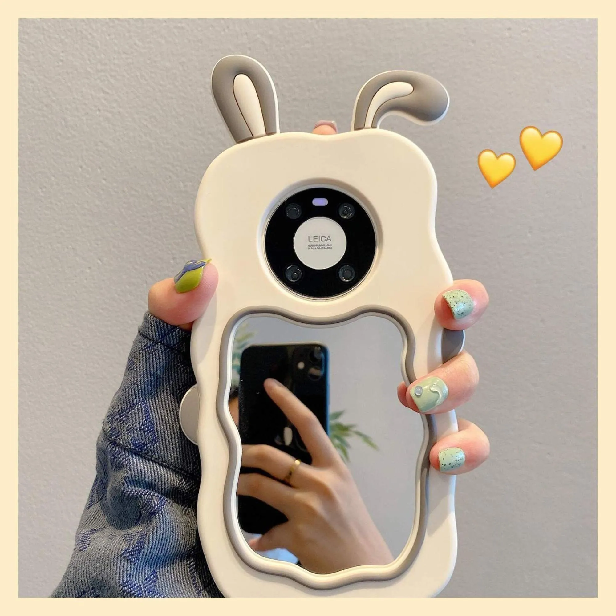 Cute Bunny Ear Makeup Mirror Phone Case