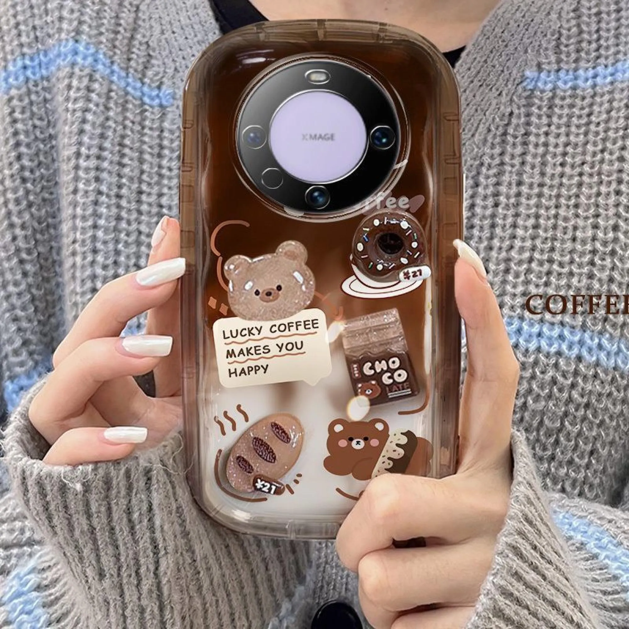 Clear 3D Bear Coffee Phone Case