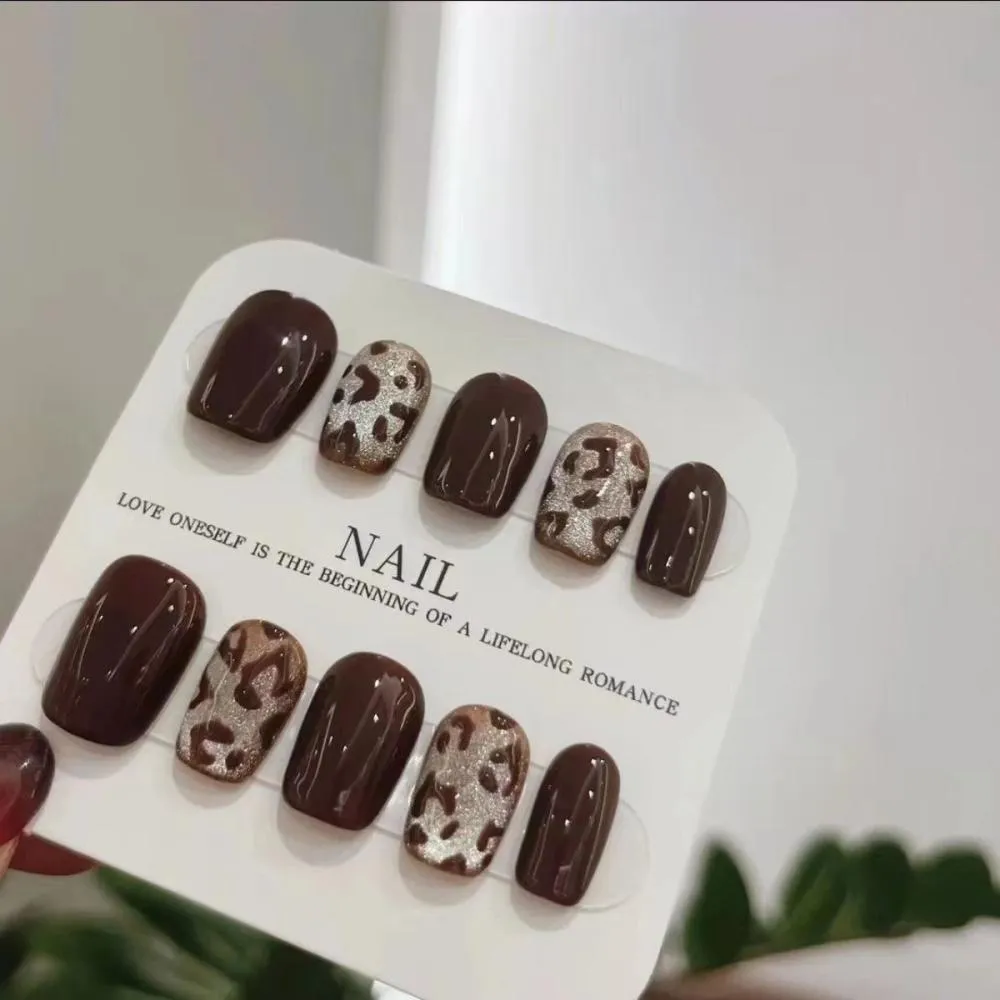 Handmade Wearable Nails Autumn Winter Leopard Print