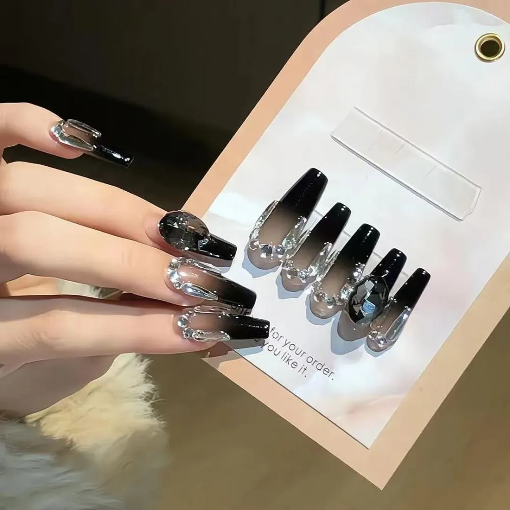 Handmade Black Gradient Sparkle Wearable Nail Art