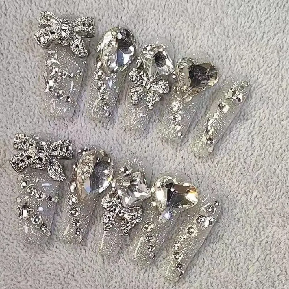 Luxury Handmade Full Diamond Square Press-On Nails