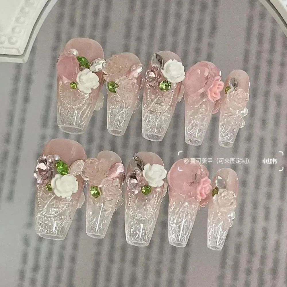 Handmade Frosted Rose Luxury Glass Nail Art