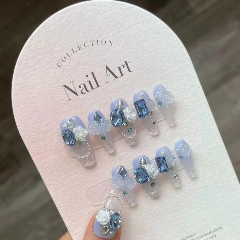 Blue Ice Glaze Handcrafted Wearable Nail Art